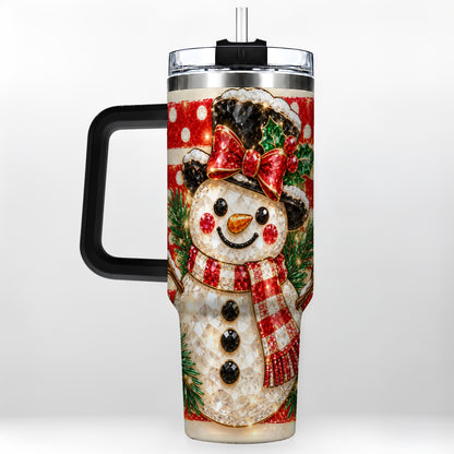 #pl[40oz|Black] Top Hat Snowman 40oz Tumbler with Handle, Plaid Winter Travel Cup