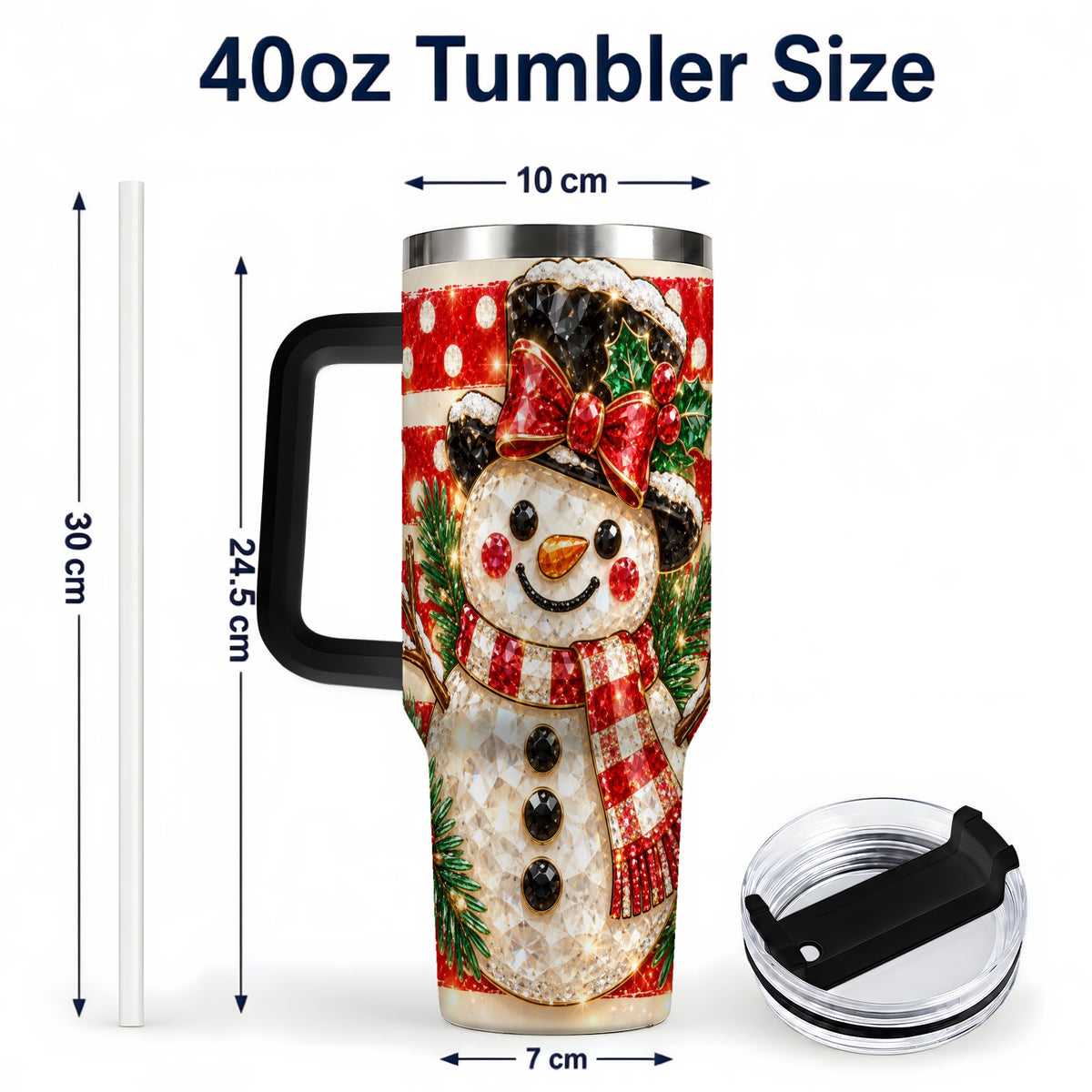 #pl[40oz|Black] Top Hat Snowman 40oz Tumbler with Handle, Plaid Winter Travel Cup