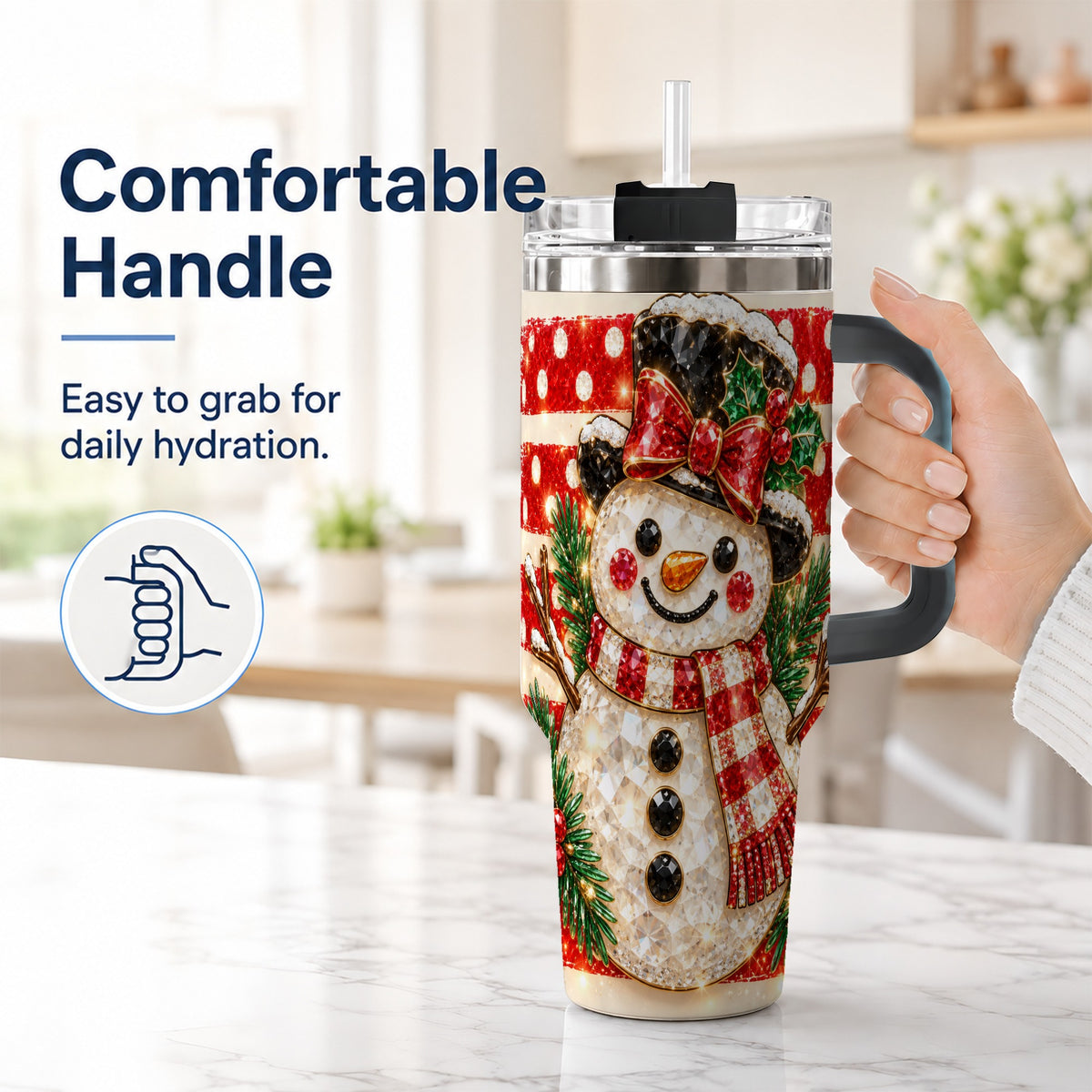 #pl[40oz|Black] Top Hat Snowman 40oz Tumbler with Handle, Plaid Winter Travel Cup
