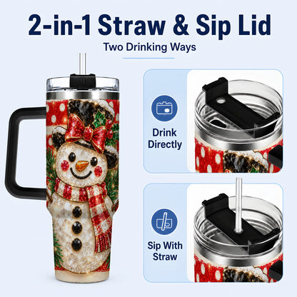 #pl[40oz|Black] Top Hat Snowman 40oz Tumbler with Handle, Plaid Winter Travel Cup