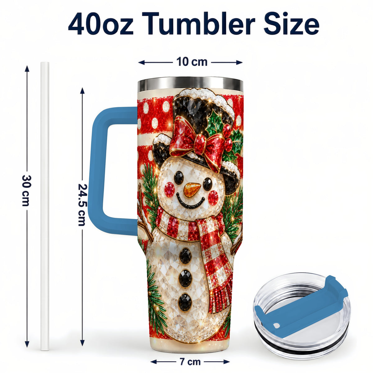 #pl[40oz|Blue] Top Hat Snowman 40oz Tumbler with Handle, Plaid Winter Travel Cup