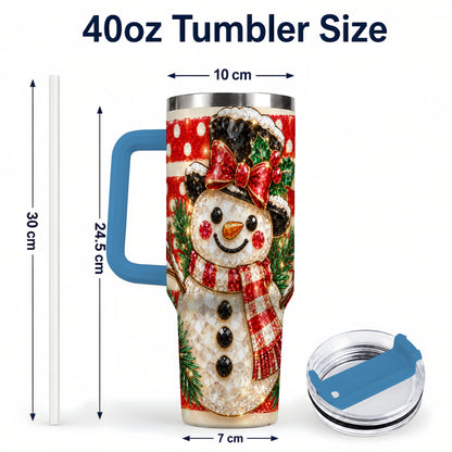 #pl[40oz|Blue] Top Hat Snowman 40oz Tumbler with Handle, Plaid Winter Travel Cup