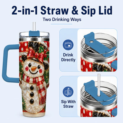 #pl[40oz|Blue] Top Hat Snowman 40oz Tumbler with Handle, Plaid Winter Travel Cup