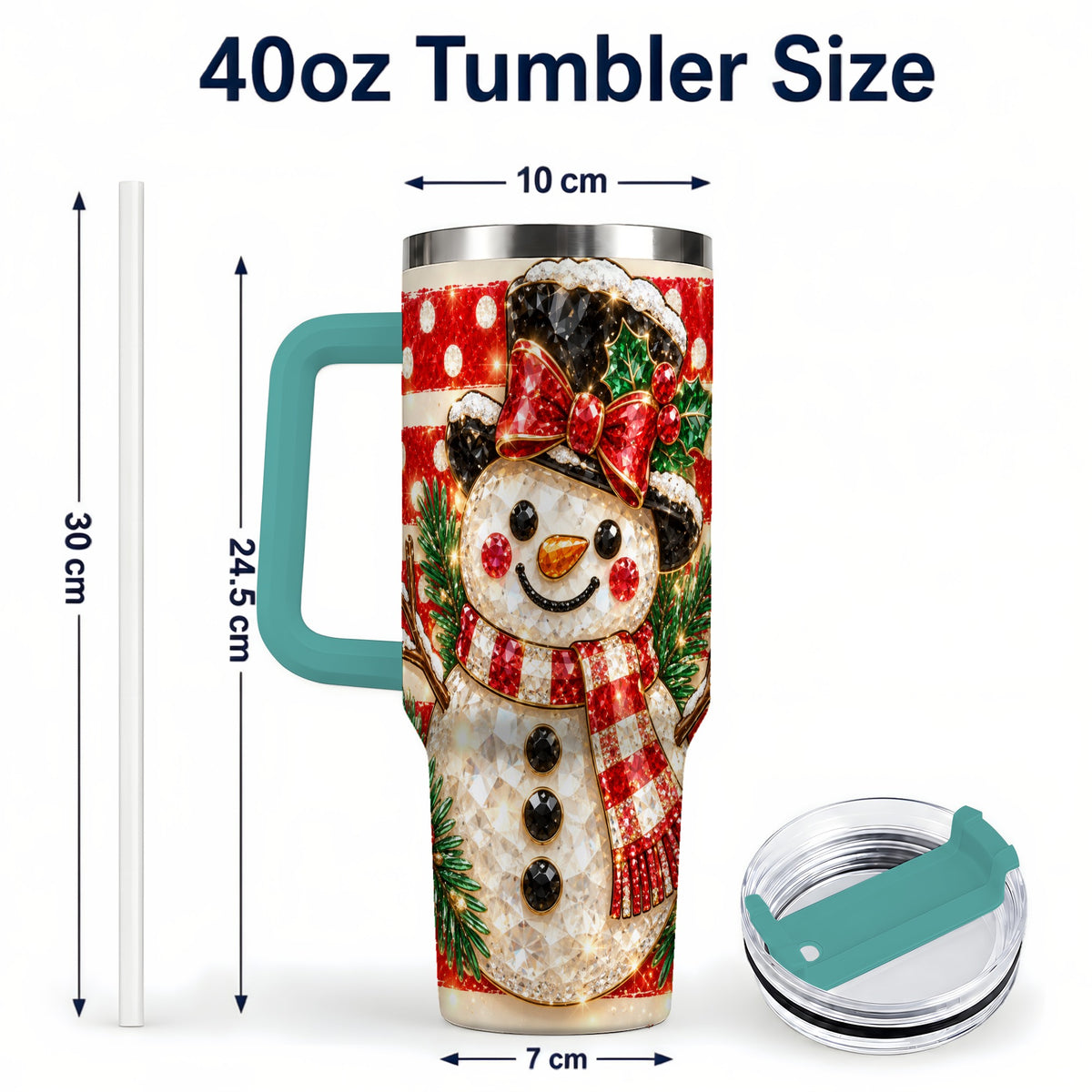 #pl[40oz|Green] Top Hat Snowman 40oz Tumbler with Handle, Plaid Winter Travel Cup