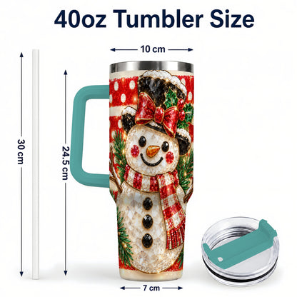 #pl[40oz|Green] Top Hat Snowman 40oz Tumbler with Handle, Plaid Winter Travel Cup