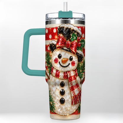 #pl[40oz|Green] Top Hat Snowman 40oz Tumbler with Handle, Plaid Winter Travel Cup