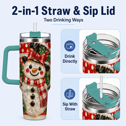 #pl[40oz|Green] Top Hat Snowman 40oz Tumbler with Handle, Plaid Winter Travel Cup