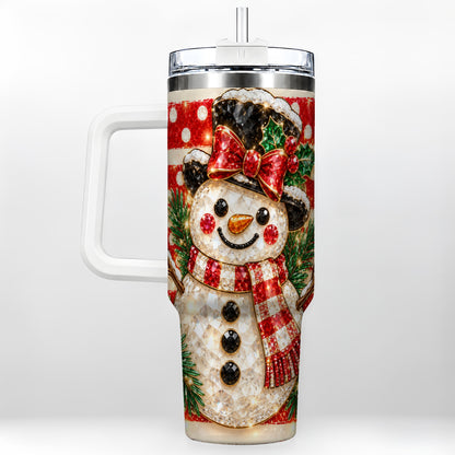 Top Hat Snowman 40oz Tumbler with Handle, Plaid Winter Travel Cup