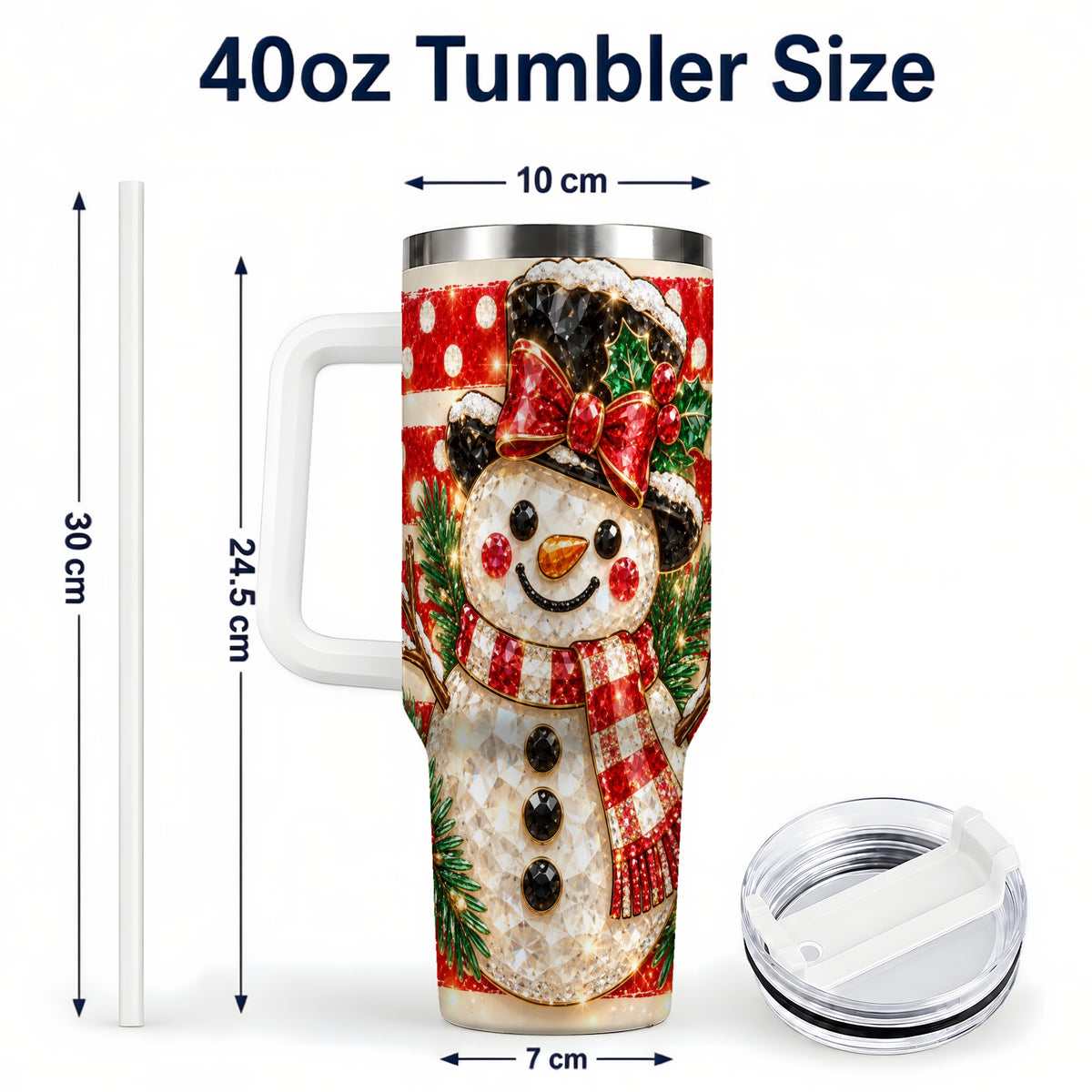 #pl[40oz|White] Top Hat Snowman 40oz Tumbler with Handle, Plaid Winter Travel Cup