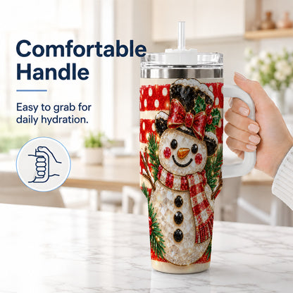 #pl[40oz|White] Top Hat Snowman 40oz Tumbler with Handle, Plaid Winter Travel Cup