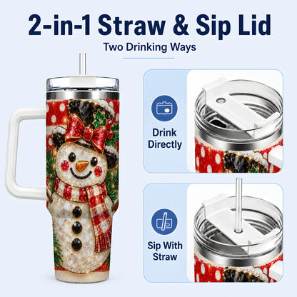 #pl[40oz|White] Top Hat Snowman 40oz Tumbler with Handle, Plaid Winter Travel Cup