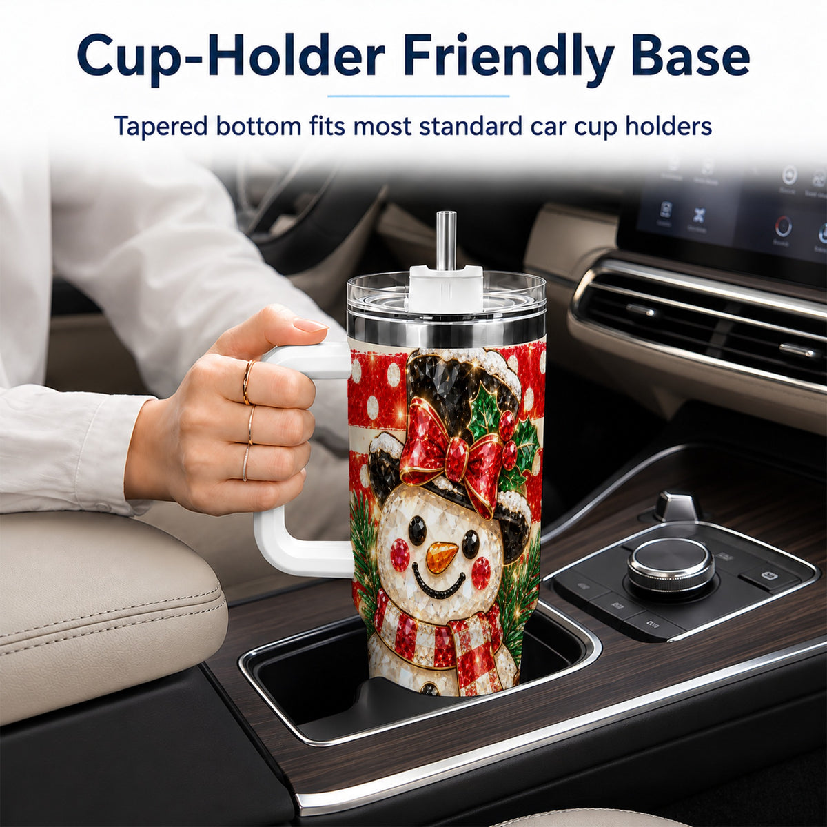 Top Hat Snowman 40oz Tumbler with Handle, Plaid Winter Travel Cup