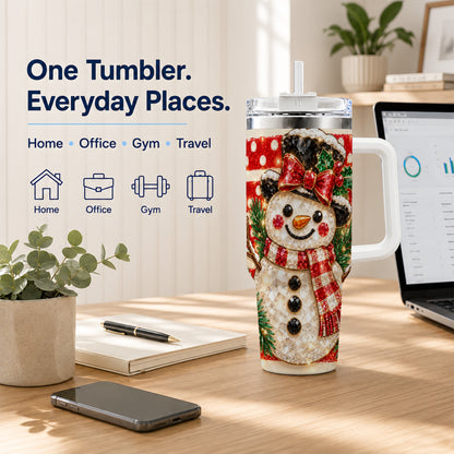 Top Hat Snowman 40oz Tumbler with Handle, Plaid Winter Travel Cup