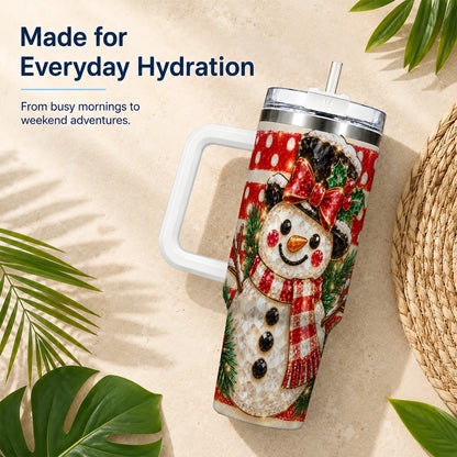 Top Hat Snowman 40oz Tumbler with Handle, Plaid Winter Travel Cup