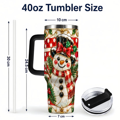 #pl[40oz|Black] Ornate Snowman 40oz Tumbler with Handle, Poinsettia Travel Cup