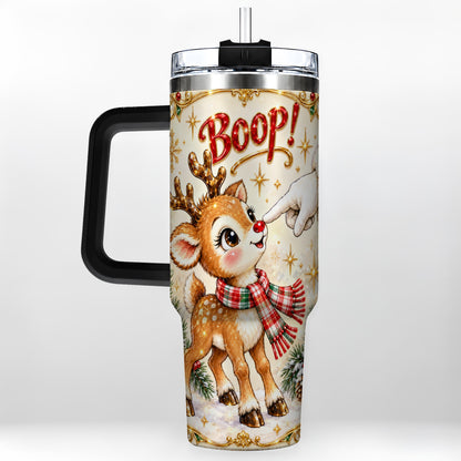 #pl[40oz|Black] Christmas Reindeer 40oz Tumbler with Handle, Cute Holiday Travel Cup