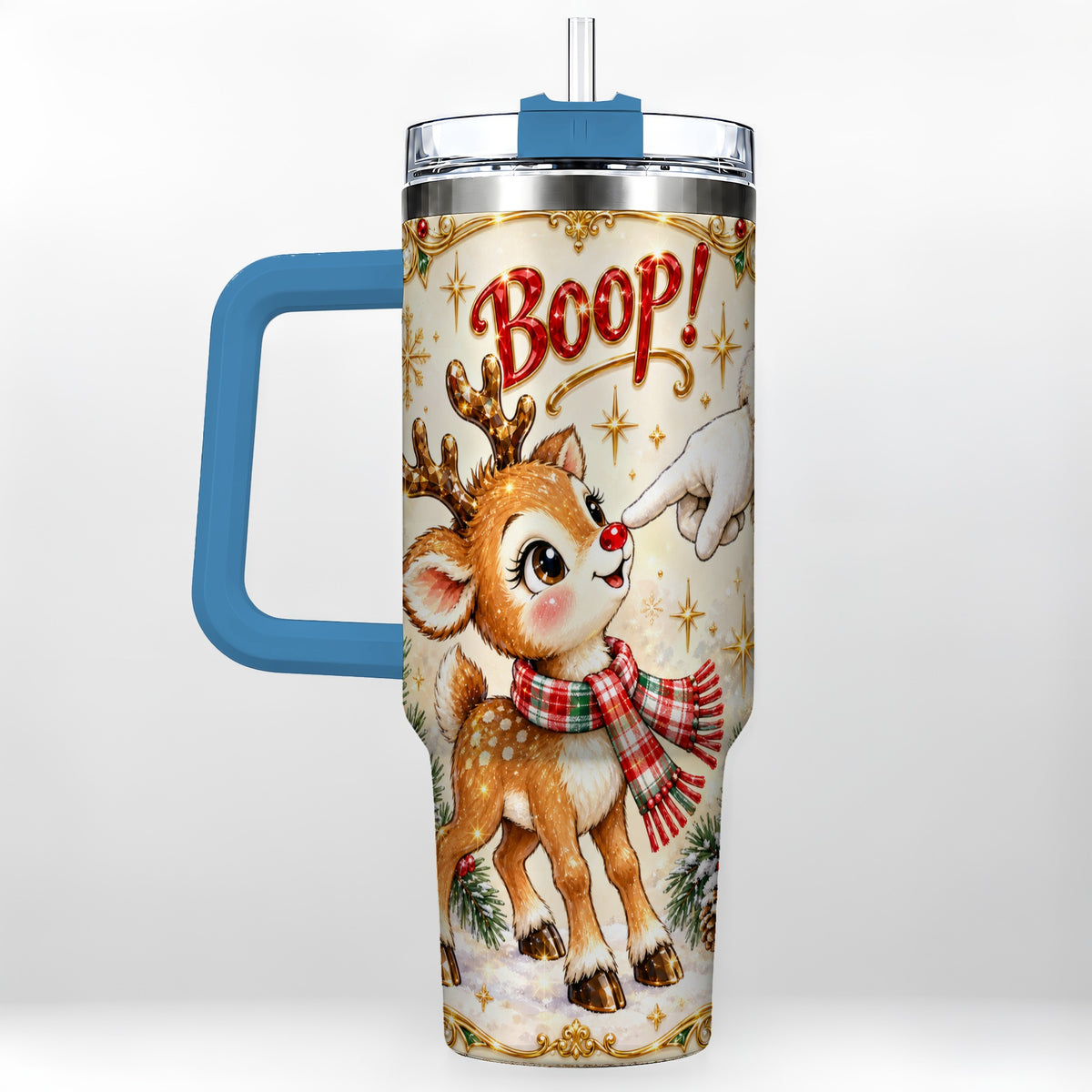 #pl[40oz|Blue] Christmas Reindeer 40oz Tumbler with Handle, Cute Holiday Travel Cup