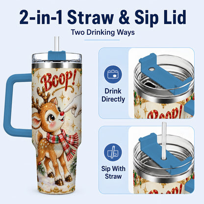 #pl[40oz|Blue] Christmas Reindeer 40oz Tumbler with Handle, Cute Holiday Travel Cup