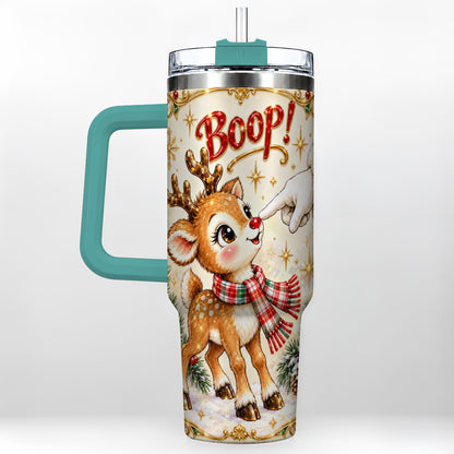 #pl[40oz|Green] Christmas Reindeer 40oz Tumbler with Handle, Cute Holiday Travel Cup