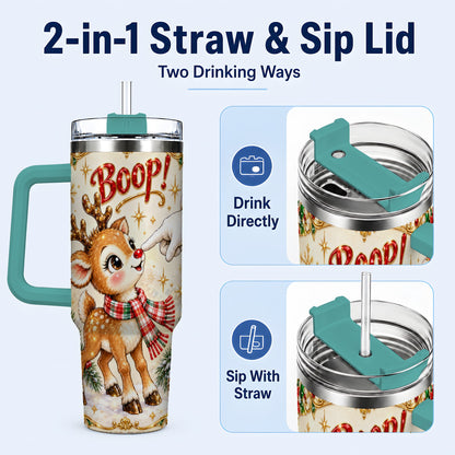 #pl[40oz|Green] Christmas Reindeer 40oz Tumbler with Handle, Cute Holiday Travel Cup