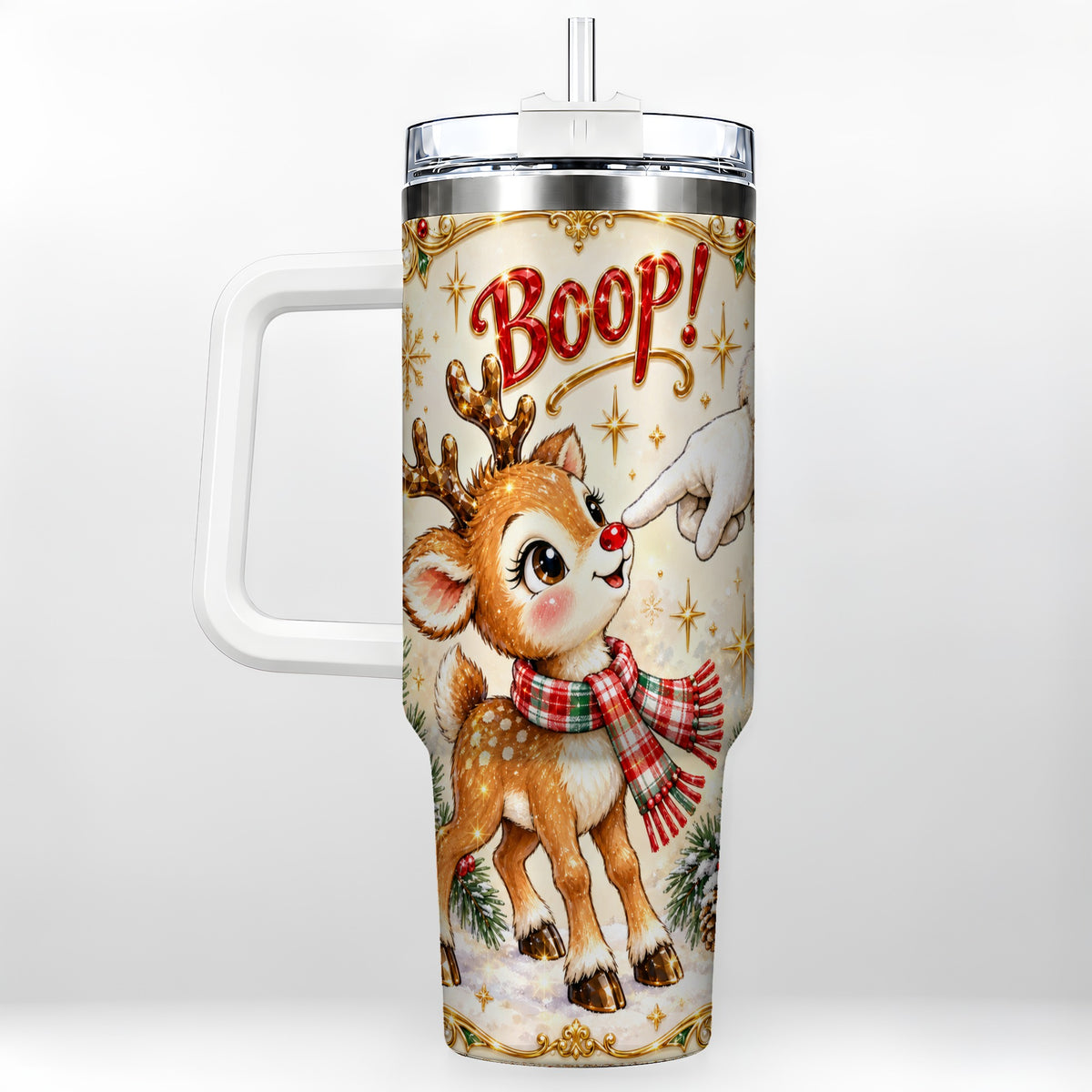 Christmas Reindeer 40oz Tumbler with Handle, Cute Holiday Travel Cup