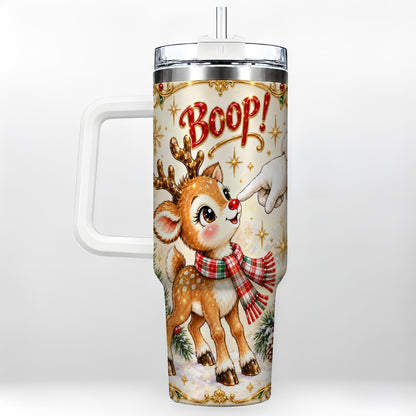 Christmas Reindeer 40oz Tumbler with Handle, Cute Holiday Travel Cup