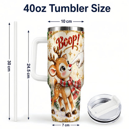 #pl[40oz|White] Christmas Reindeer 40oz Tumbler with Handle, Cute Holiday Travel Cup