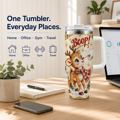 Christmas Reindeer 40oz Tumbler with Handle, Cute Holiday Travel Cup