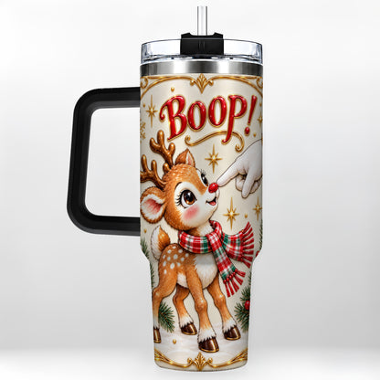 #pl[40oz|Black] Cute Reindeer 40oz Tumbler with Handle, Christmas Deer Travel Cup
