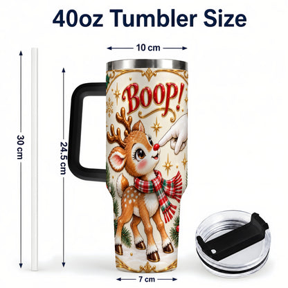 #pl[40oz|Black] Cute Reindeer 40oz Tumbler with Handle, Christmas Deer Travel Cup
