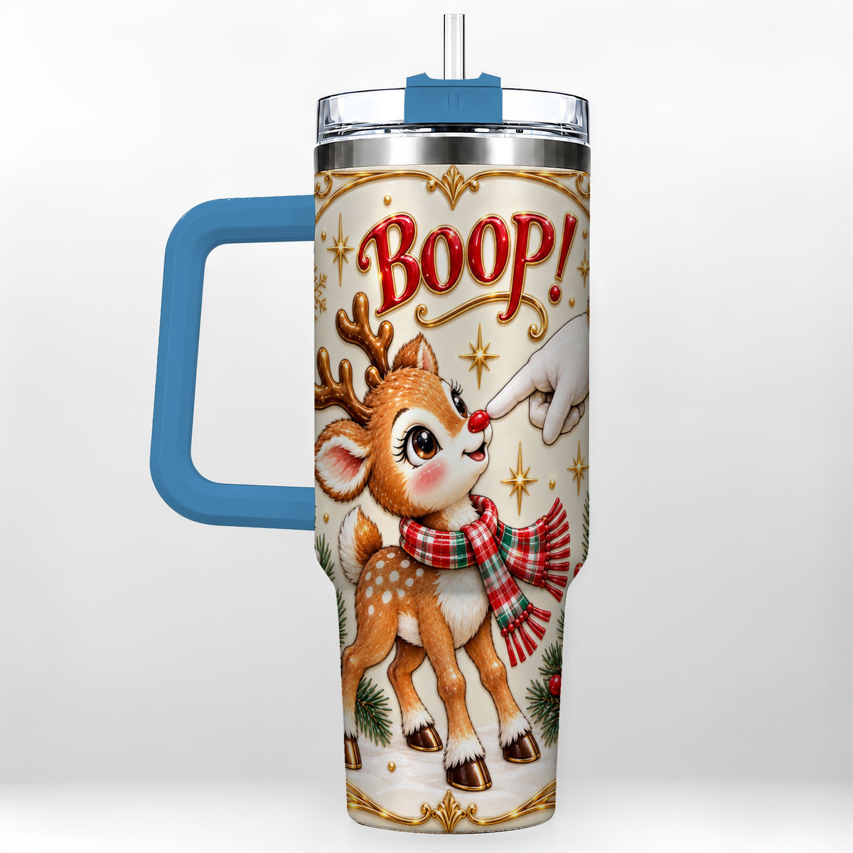 #pl[40oz|Blue] Cute Reindeer 40oz Tumbler with Handle, Christmas Deer Travel Cup
