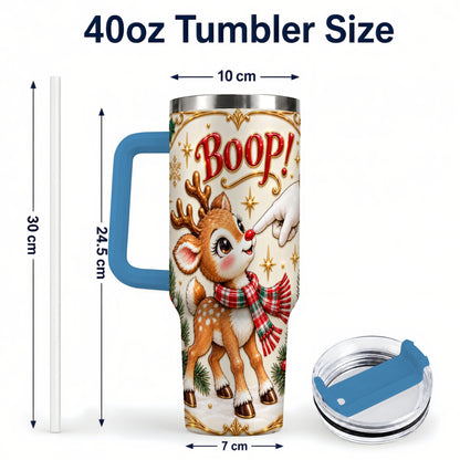#pl[40oz|Blue] Cute Reindeer 40oz Tumbler with Handle, Christmas Deer Travel Cup