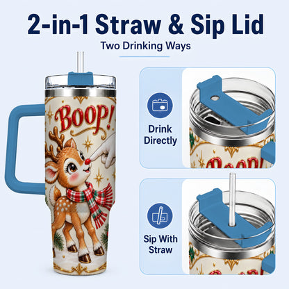 #pl[40oz|Blue] Cute Reindeer 40oz Tumbler with Handle, Christmas Deer Travel Cup