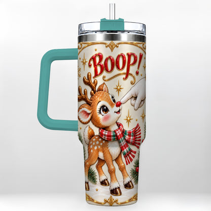 #pl[40oz|Green] Cute Reindeer 40oz Tumbler with Handle, Christmas Deer Travel Cup