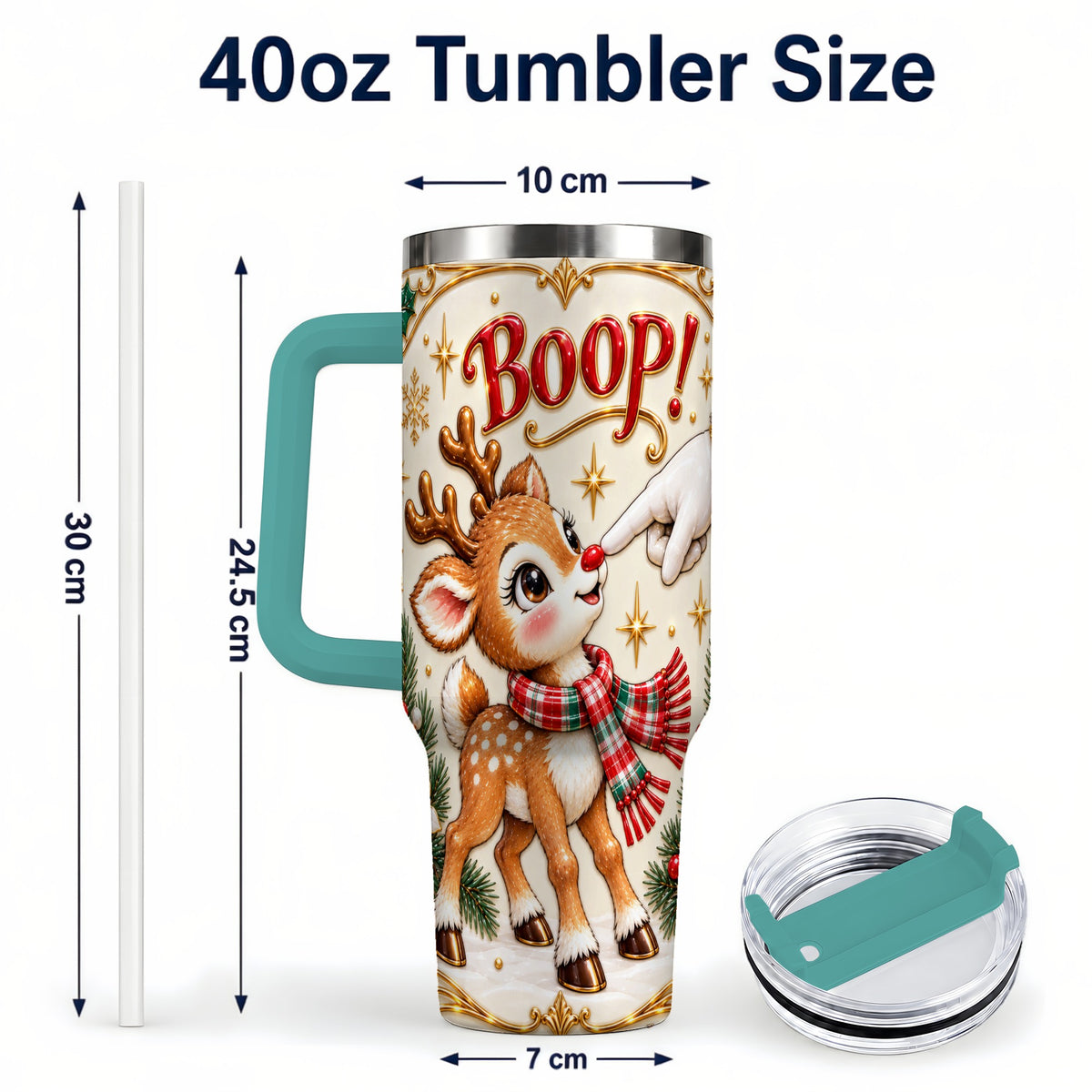 #pl[40oz|Green] Cute Reindeer 40oz Tumbler with Handle, Christmas Deer Travel Cup