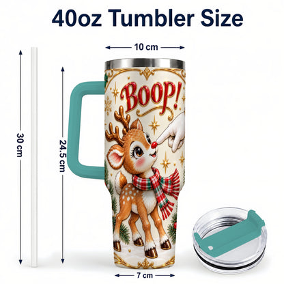 #pl[40oz|Green] Cute Reindeer 40oz Tumbler with Handle, Christmas Deer Travel Cup