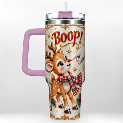 #pl[40oz|Pink] Cute Reindeer 40oz Tumbler with Handle, Christmas Deer Travel Cup