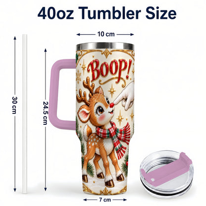 #pl[40oz|Pink] Cute Reindeer 40oz Tumbler with Handle, Christmas Deer Travel Cup
