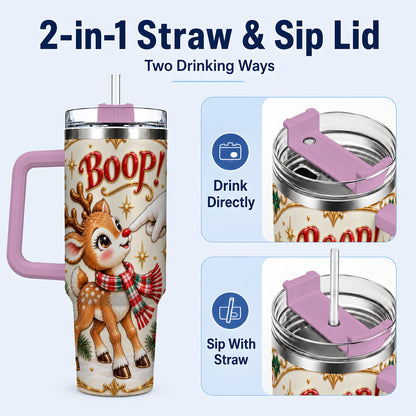 #pl[40oz|Pink] Cute Reindeer 40oz Tumbler with Handle, Christmas Deer Travel Cup