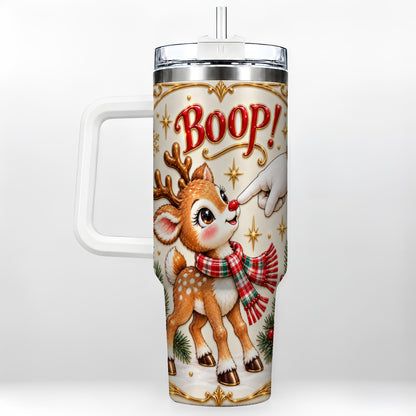 Cute Reindeer 40oz Tumbler with Handle, Christmas Deer Travel Cup