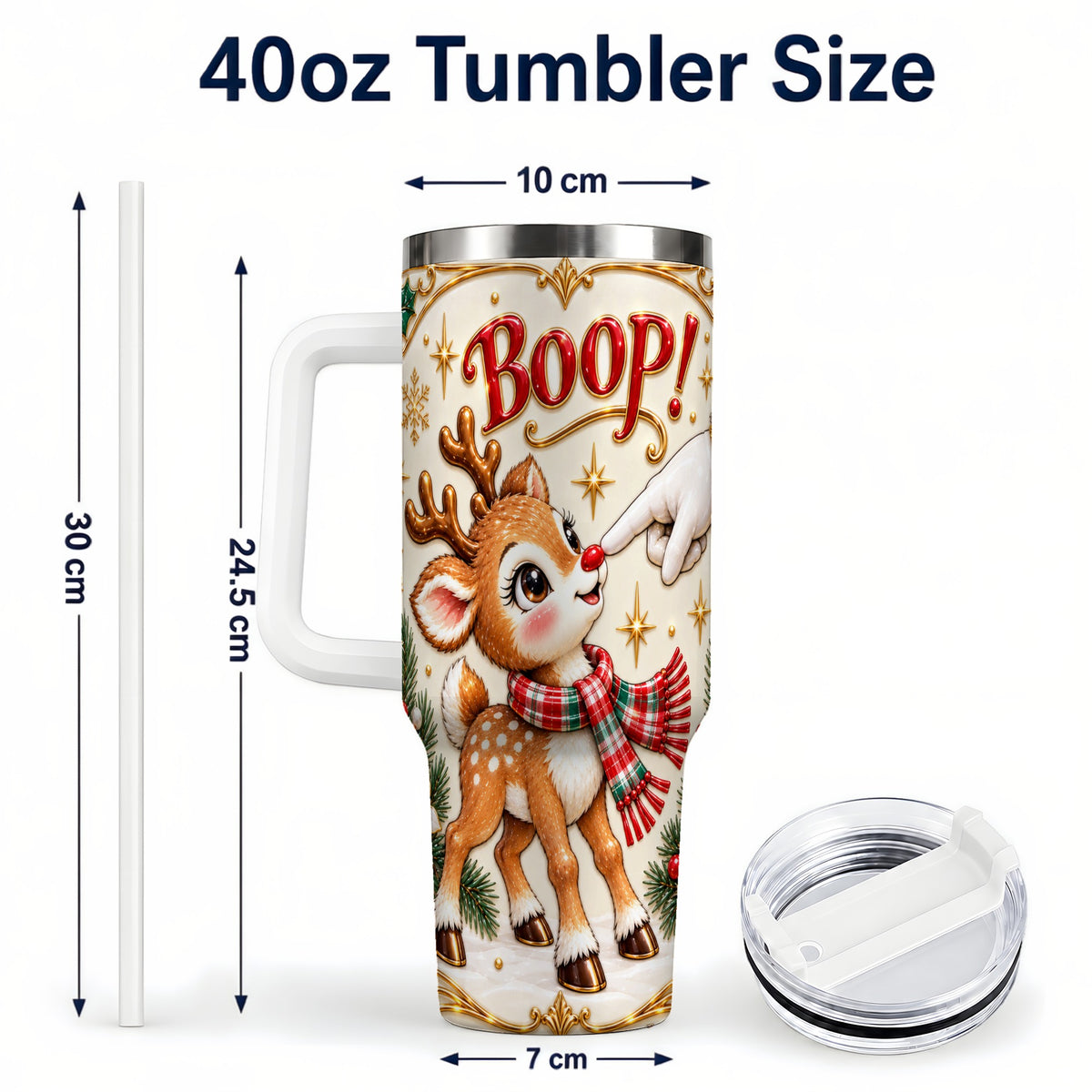 #pl[40oz|White] Cute Reindeer 40oz Tumbler with Handle, Christmas Deer Travel Cup