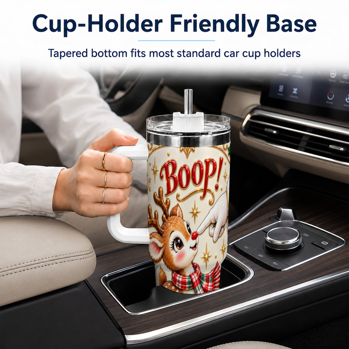 Cute Reindeer 40oz Tumbler with Handle, Christmas Deer Travel Cup