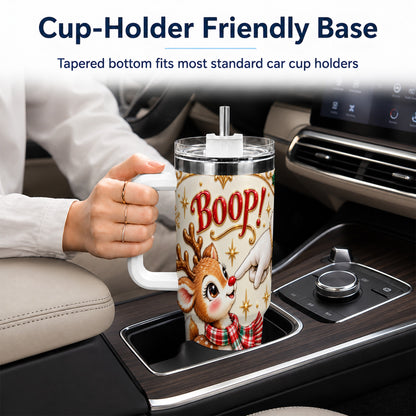 Cute Reindeer 40oz Tumbler with Handle, Christmas Deer Travel Cup