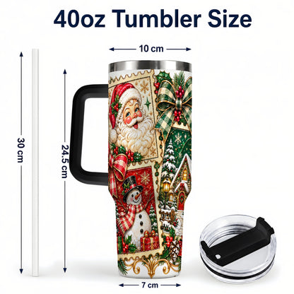 #pl[40oz|Black] Santa Snowman Christmas 40oz Tumbler with Handle, Holiday Travel Cup