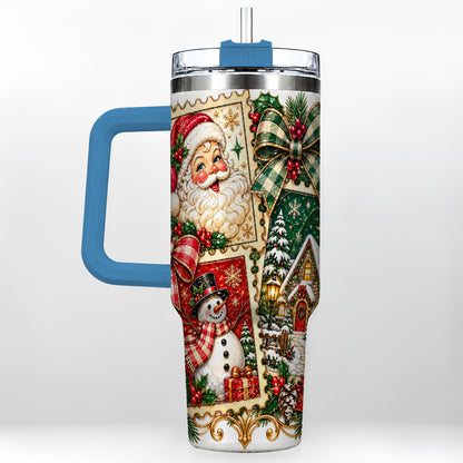 #pl[40oz|Blue] Santa Snowman Christmas 40oz Tumbler with Handle, Holiday Travel Cup