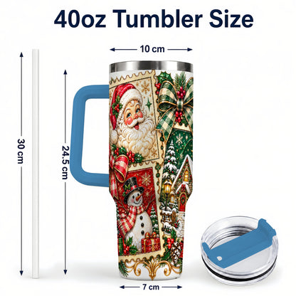 #pl[40oz|Blue] Santa Snowman Christmas 40oz Tumbler with Handle, Holiday Travel Cup