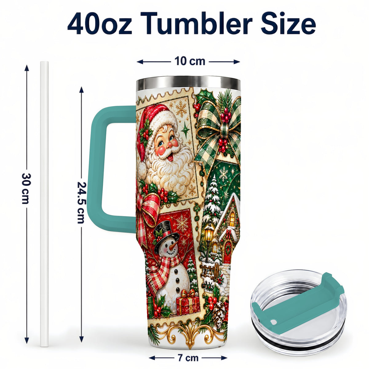 #pl[40oz|Green] Santa Snowman Christmas 40oz Tumbler with Handle, Holiday Travel Cup