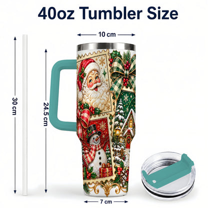 #pl[40oz|Green] Santa Snowman Christmas 40oz Tumbler with Handle, Holiday Travel Cup