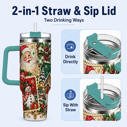 #pl[40oz|Green] Santa Snowman Christmas 40oz Tumbler with Handle, Holiday Travel Cup