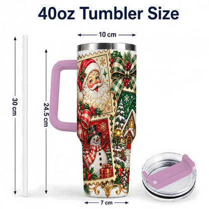 #pl[40oz|Pink] Santa Snowman Christmas 40oz Tumbler with Handle, Holiday Travel Cup
